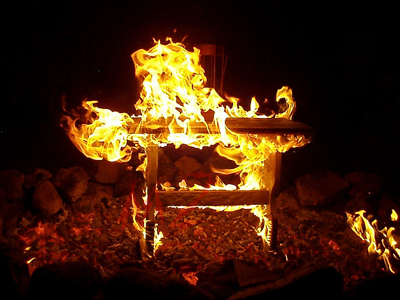 Flaming Sculpture at Night
